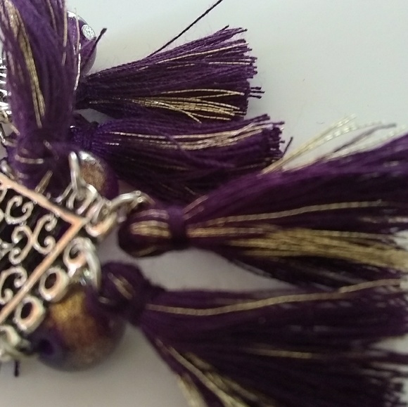 New Cute Purple Boho Bead Sexy Tassel Earrings - Picture 4 of 5